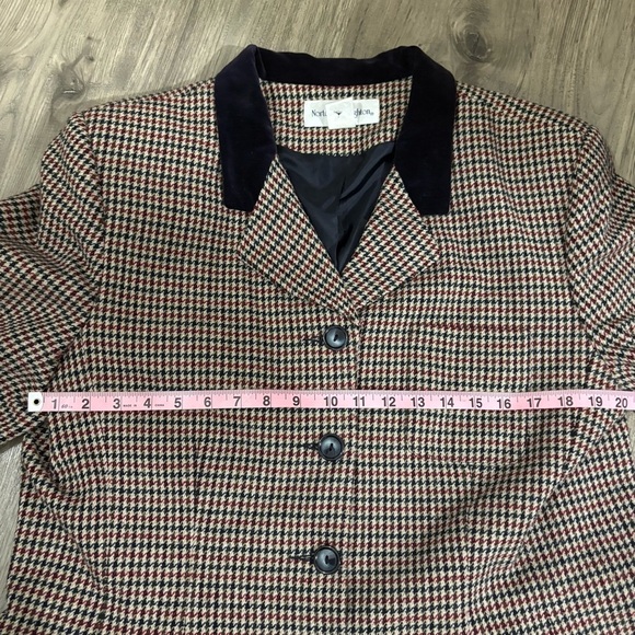 Vtg Norton McNaughton Womens 16 Black White Red Houndstooth Blazer Jacket Velvet - Picture 6 of 11